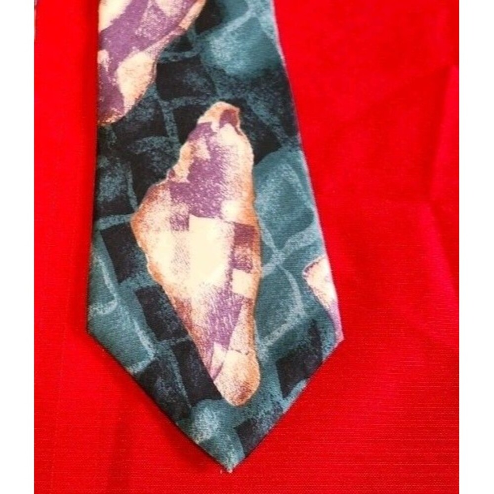 Vintage Cambridge Classics Silk Necktie Geometric Abstract Green Teal Purple